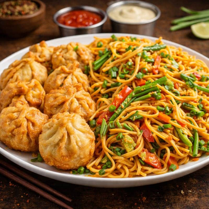 Momos Chowmein Bowl fry momos